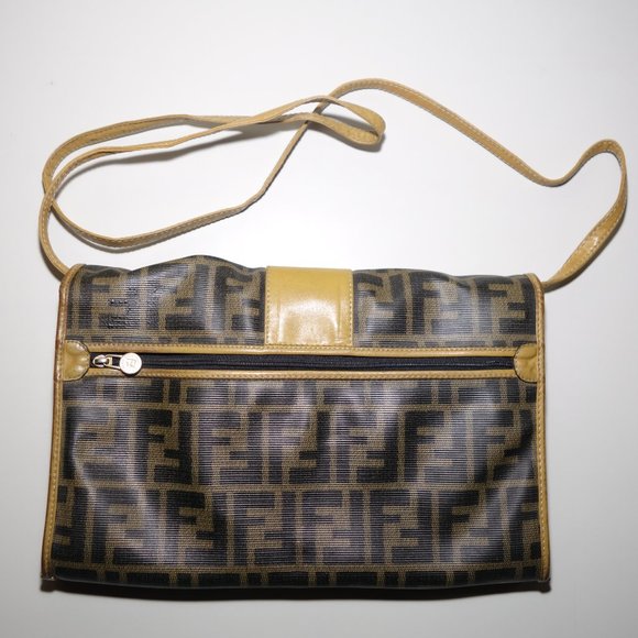 Vtg 1980’s Fendi FF Zucca Coated Canvas & Leather Monogram Envelope Clutch Bag - Picture 2 of 16